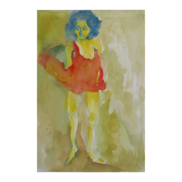 Donna Con Vestito Rosso Alzato