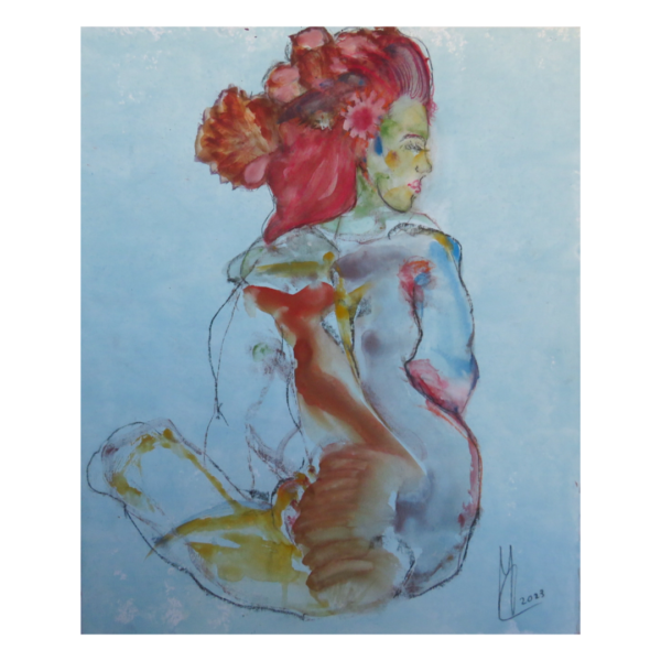 Fanciulla Seduta Con Fiori Rossi In Testa