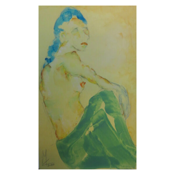Donna Seduta Di Profilo Blu Giallo Verde
