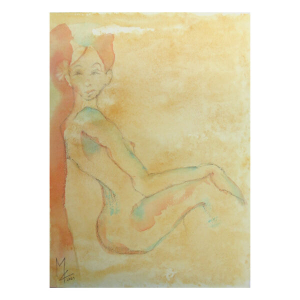 Donna Seduta Con Velo Rosso e Fiore In Testa