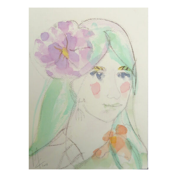 Volto Di Fanciulla Con Capelli Verdi e Fiore In Testa
