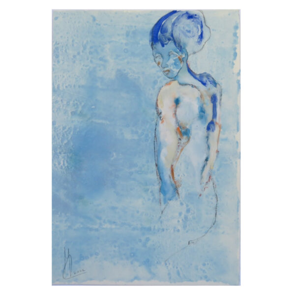 Donna Con Volto Girato Affianco Capelli Blu
